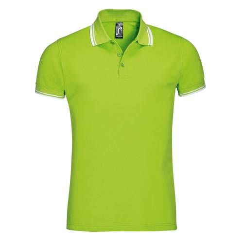 Рубашка поло мужская Pasadena Men 200 с контрастной отделкой, зеленый лайм с белым фото 2