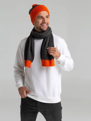 Шарф Snappy, темно-серый (антрацит) с оранжевым фото 6