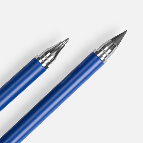 Ручка шариковая и вечный карандаш Diptych, синяя фото 4