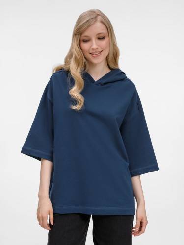 Футболка оверсайз унисекс с капюшоном Neofit, темно-синяя фото 2