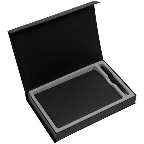 Коробка Silk с ложементом под ежедневник 15х21 см и ручку, черная фото 4