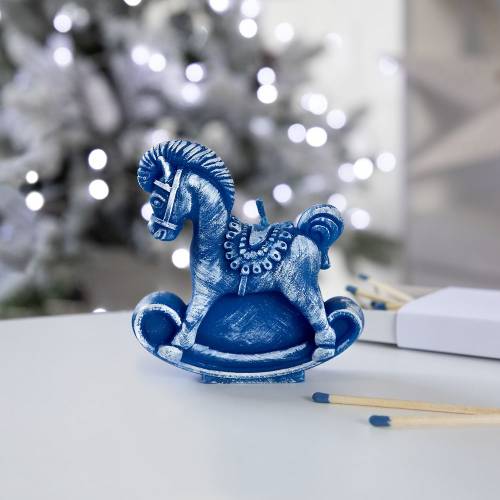 Свеча фигурная «Лошадка-качалка», синяя фото 5