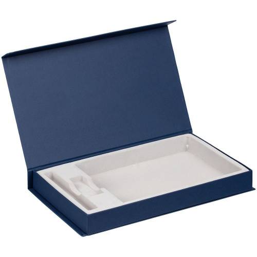 Коробка Horizon Magnet с ложементом под ежедневник, флешку и ручку, темно-синяя фото 2