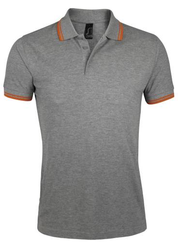 Рубашка поло мужская Pasadena Men 200 с контрастной отделкой, серый меланж c оранжевым фото 2