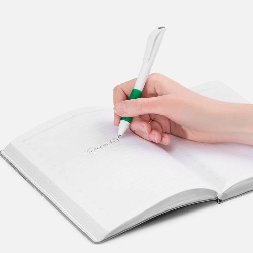 Ручка шариковая Grip, белая с зеленым фото 5