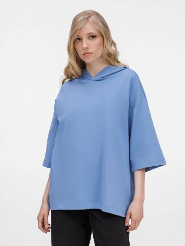 Футболка оверсайз унисекс с капюшоном Neofit, синяя фото 2