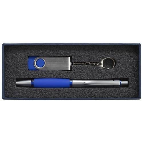 Коробка Notes с ложементом для ручки и флешки, синяя фото 6