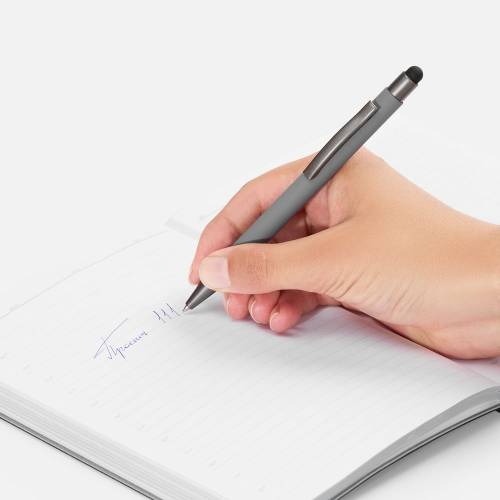 Ручка шариковая Atento Soft Touch со стилусом, серая фото 5 Ручка шариковая Atento Soft Touch со стилусом, серая фото 5