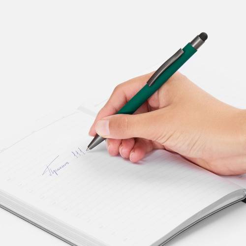 Ручка шариковая Atento Soft Touch со стилусом, зеленая фото 5 Ручка шариковая Atento Soft Touch со стилусом, зеленая фото 5