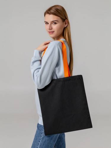Холщовая сумка BrighTone, черная с оранжевыми ручками фото 5