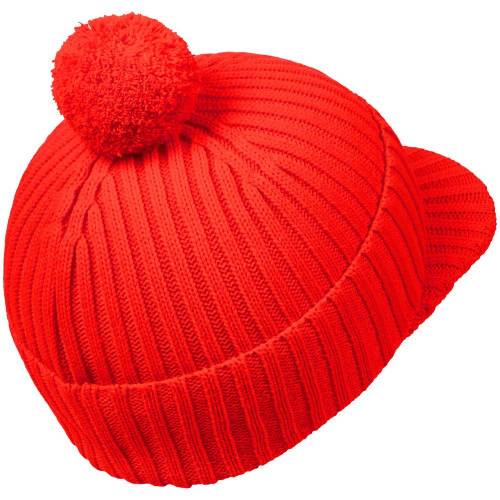 Вязаная шапка с козырьком Peaky, красная (кармин) фото 4