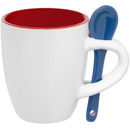Кофейная кружка Pairy с ложкой, красная с синей фото 2
