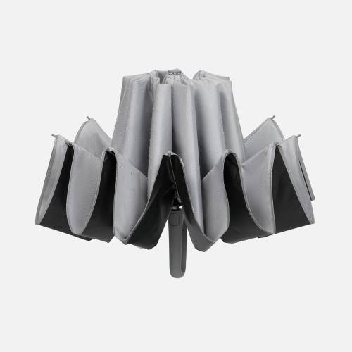 Зонт обратного сложения с ручкой-карабином Foldberry, серый фото 7