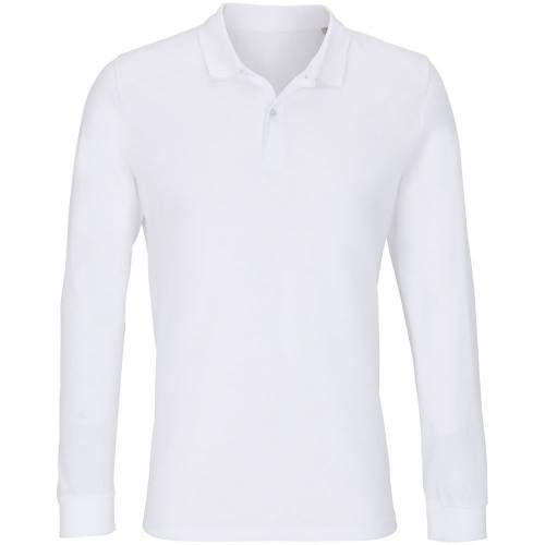 Рубашка поло унисекс с длинным рукавом Planet LSL, белая фото 2