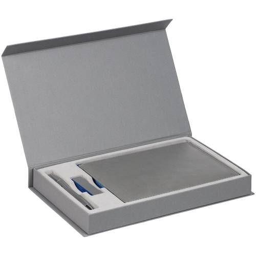 Коробка Horizon Magnet с ложементом под ежедневник, флешку и ручку, серая фото 3