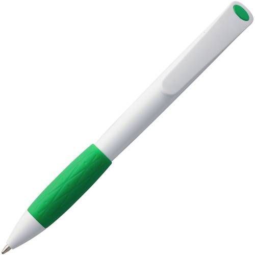 Ручка шариковая Grip, белая с зеленым фото 4