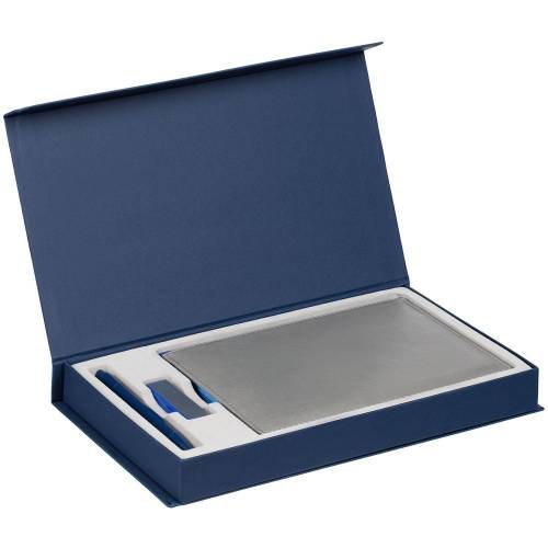 Коробка Horizon Magnet с ложементом под ежедневник, флешку и ручку, темно-синяя фото 3