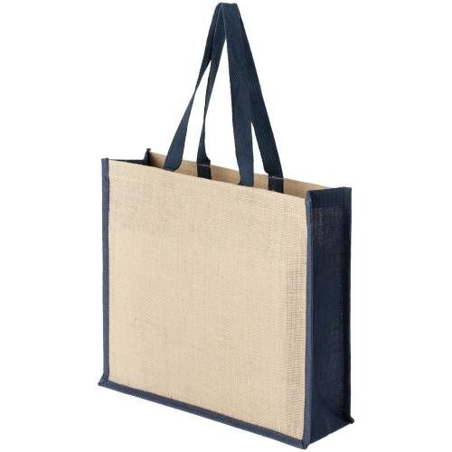 Холщовая сумка для покупок Bagari с синей отделкой фото 4