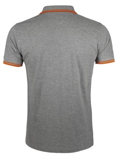 Рубашка поло мужская Pasadena Men 200 с контрастной отделкой, серый меланж c оранжевым фото 3