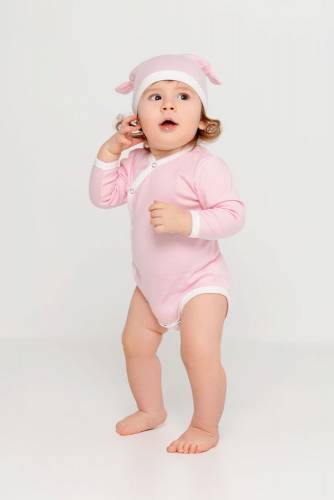 Шапочка детская Baby Prime, розовая с молочно-белым фото 4