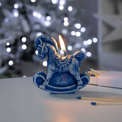 Свеча фигурная «Лошадка-качалка», синяя фото 6