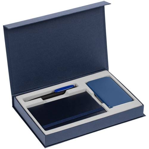 Коробка Silk с ложементом под ежедневник 10x16 см, аккумулятор и ручку, синяя фото 4