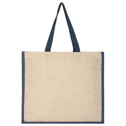 Холщовая сумка для покупок Bagari с синей отделкой фото 3