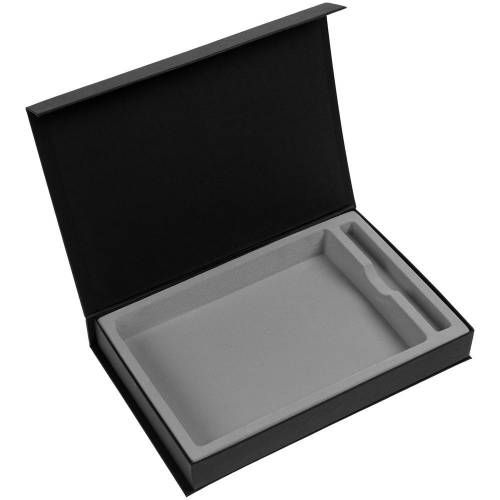 Коробка Silk с ложементом под ежедневник 15х21 см и ручку, черная фото 2