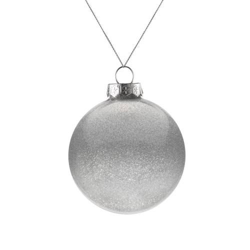 Елочный шар Finery Shine, 8 см, глянцевый серебристый с глиттером фото 2
