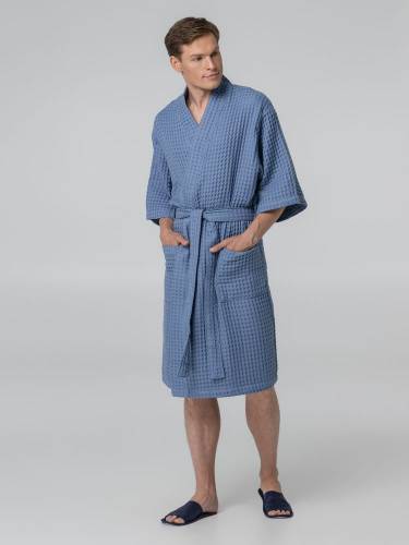 Халат вафельный мужской Boho Kimono, синий фото 7