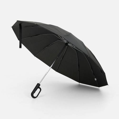 Зонт обратного сложения inLoop с ручкой-карабином, черный фото 2
