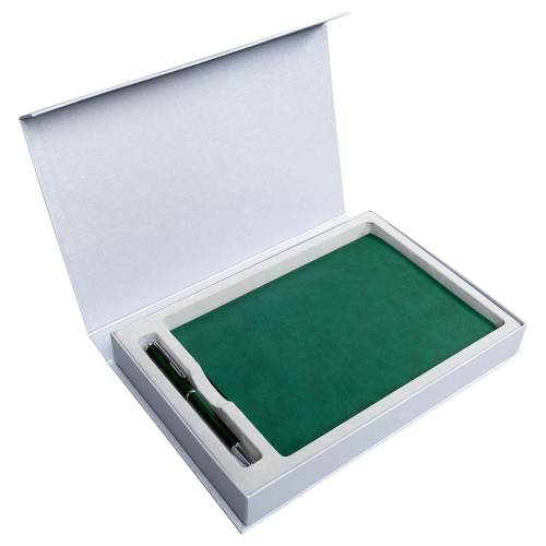 Коробка Silk с ложементом под ежедневник 15х21 см и ручку, серебристая фото 4