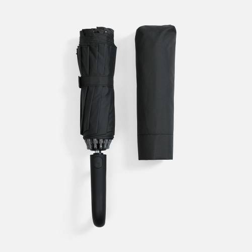 Зонт обратного сложения inLoop с ручкой-карабином, черный фото 7