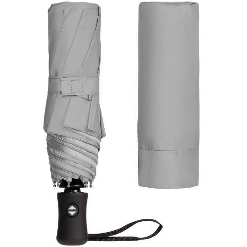 Зонт складной Manifest со светоотражающим куполом, серый фото 6