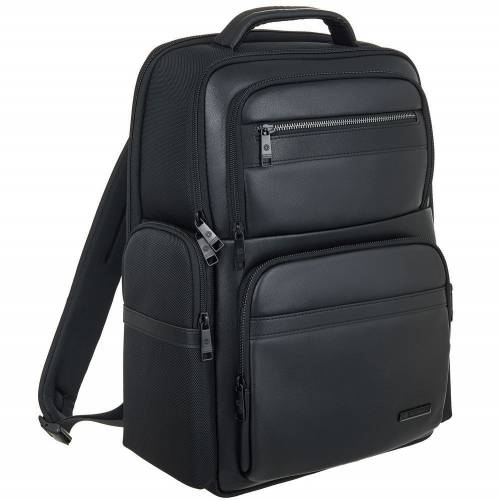 Рюкзак для ноутбука Santiago с кожаной отделкой, черный фото 2