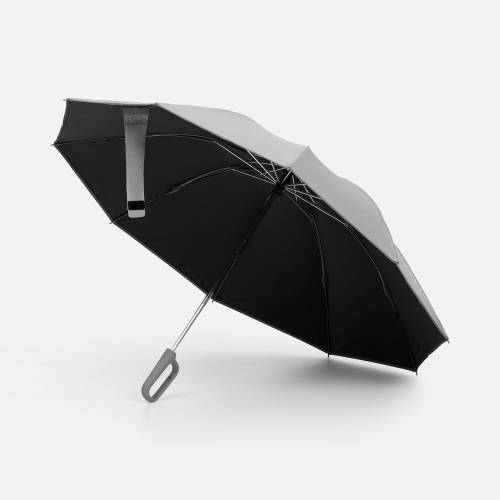 Зонт обратного сложения с ручкой-карабином Foldberry, серый фото 2