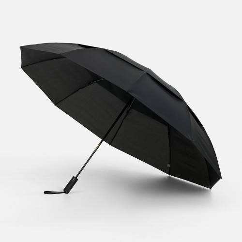 Зонт обратного сложения twoGether с двойным куполом, черный фото 2