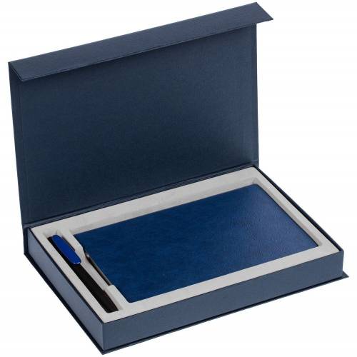 Коробка Silk с ложементом под ежедневник 13x21 см и ручку, синяя фото 4