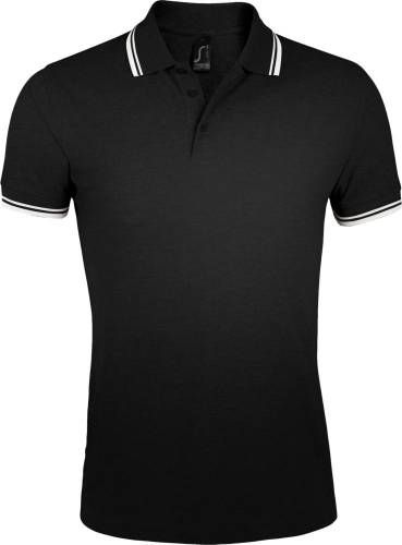 Рубашка поло мужская Pasadena Men 200 с контрастной отделкой, черная с белым фото 2