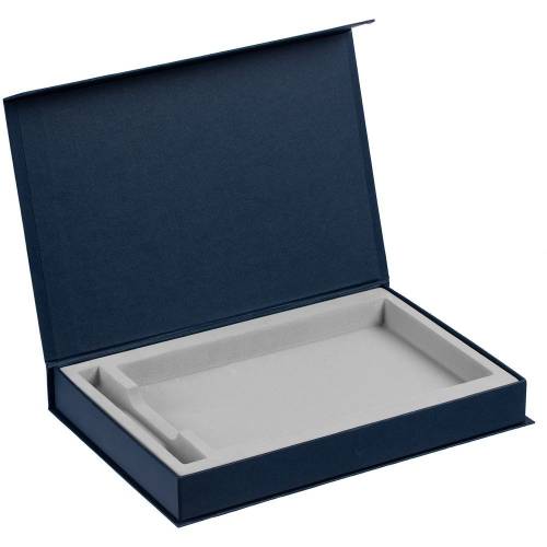 Коробка Silk с ложементом под ежедневник 13x21 см и ручку, синяя фото 3