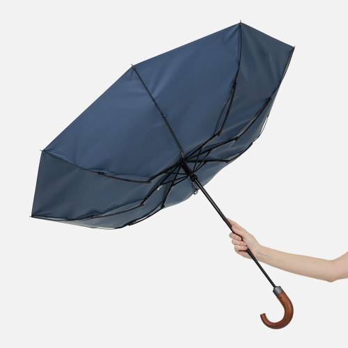 Зонт складной Classic, темно-синий с темной ручкой фото 5 Зонт складной Classic, темно-синий с темной ручкой фото 5