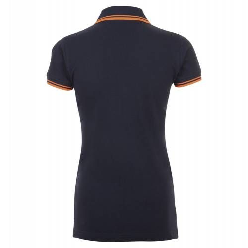 Рубашка поло женская Pasadena Women 200 с контрастной отделкой, темно-синяя (navy) с неоново-оранжевым фото 3